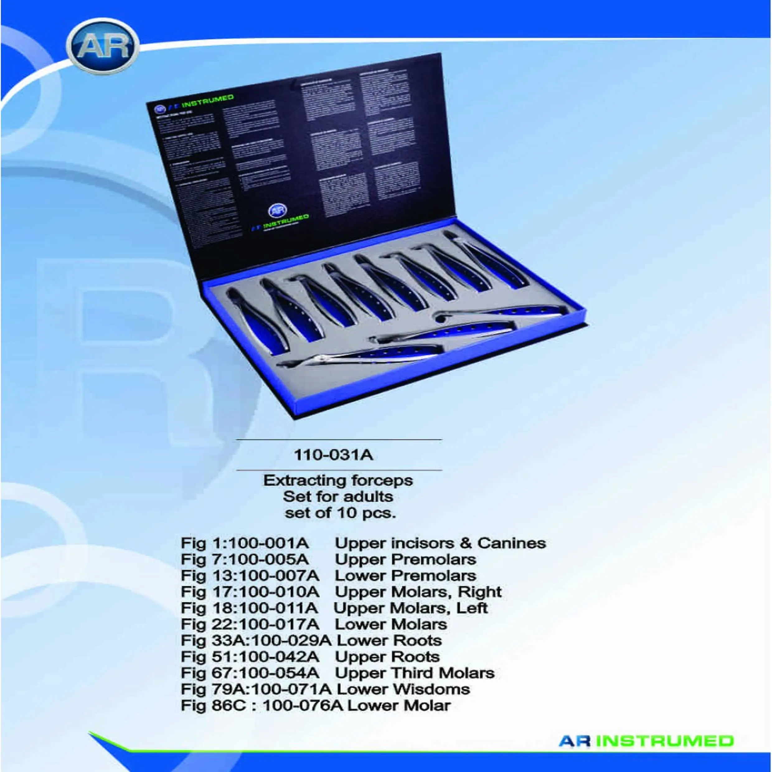 فورسپس بزرگسال ست 11 عددی با دسته آناتومیک (AR Instrumed)