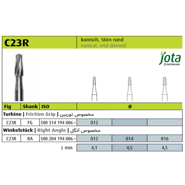 فرز کارباید مخروطی با انتهای گنبدی C23R - جوتا - 2