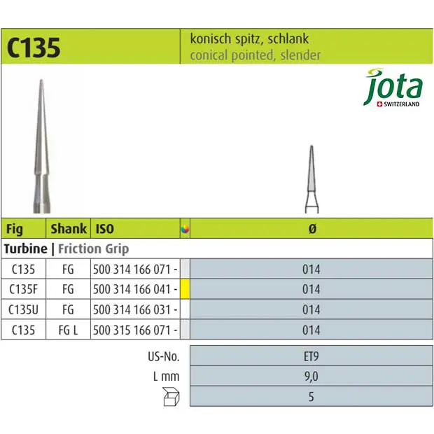 فرز کارباید توربین پرداخت مخروط متمرکز باریک - 9mm - C135 - جوتا - 2